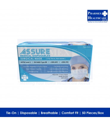 ASSURE Surgical Mask (3-Ply Tie-On, Disposable, 50 Pcs/Box)| Pharmex ...