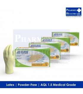 ASSURE Latex Powder-Free Gloves, 100 Pcs/Box - Available in 4 sizes (XS, S, M & L) Singapore Brand