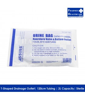 ASSURE Urine Bag with Drainage Outlet & Tubing (2 Litre Capacity) -Singapore Brand