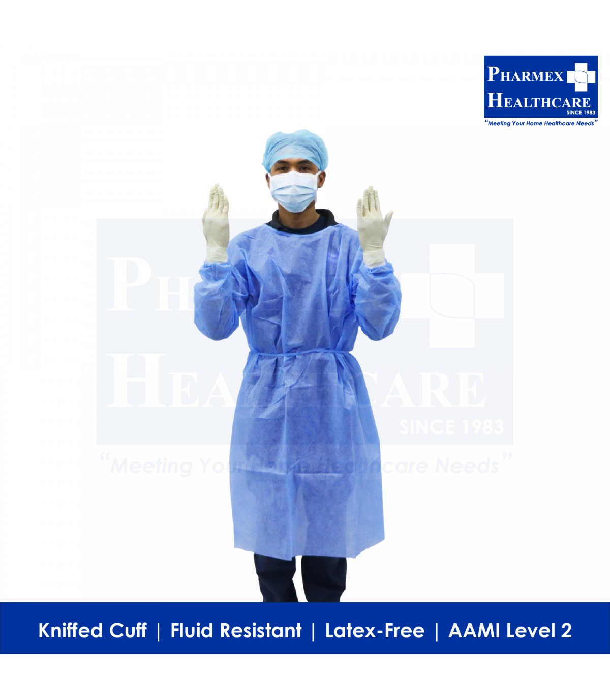 ASSURE General Nursing Gown (AAMI Level 2) Blue, 125cm x 140cm, 1pc