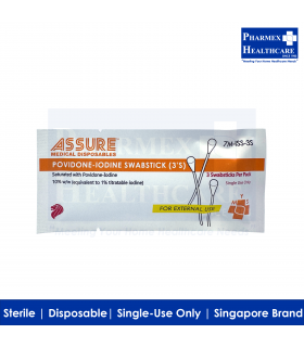 ASSURE Povidone-Iodine Swabsticks (3 Sticks/Pack) - Singapore Brand